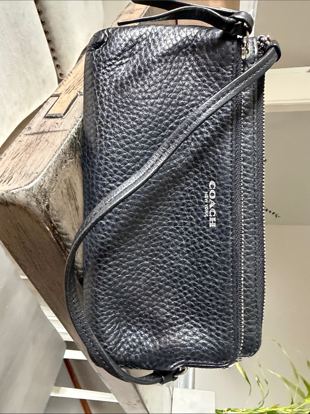 Coach Black Pebbled Leather Messenger Wristlet